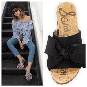 NWOT Sam Edelman Suede Black Bow Slides